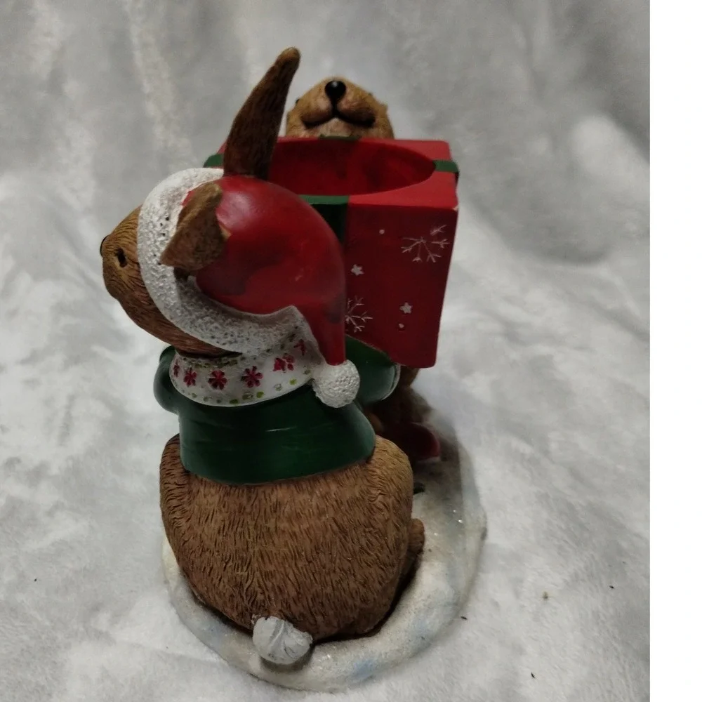 Yankee Candle Christmas Bunnies Tea‎ Light Holder Red Gift Box Figurine 1132752